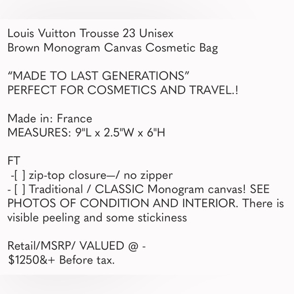 Genuine Louis Vuitton Trousse 23 Unisex
Brown Monogram Canvas Cosmetic Bag - Picture 14 of 14
